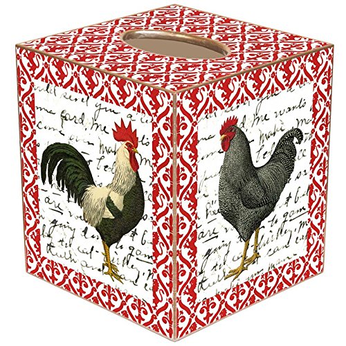 Rooster on Red French Print Paper Mache Tissue Box Cover