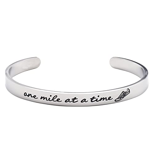 LParkin Gifts for Runners Marathon Jewelry One Mile At A Time Bracelet Stainless Steel