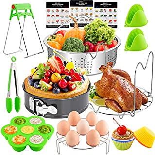 EPLST 18 Pieces Pressure Cooker Accessories Set Compatible with Instant Pot 6/8Qt - Steamer Basket, Springform Pan, Steamer Rack Trivet, Egg Bites Mold, Egg Rack, Kitchen Tongs, 3 Cheat, 6 Cake Cups