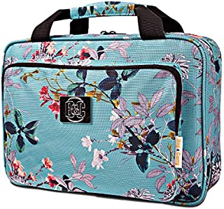 Large Hanging Travel Cosmetic Bag For Women - Travel Toiletry And Cosmetic Makeup Bag With Many Pockets (Turquoise flowers)