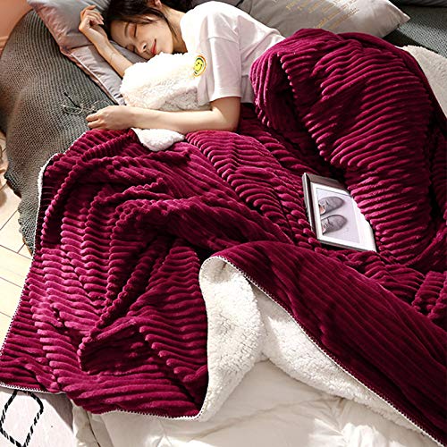 XYL HOME Winter Coral Fleece Blanket Thick Warm Flannel Blanket Female Student Single Dormitory Male Winter nap Blanket, 150x200, NZ Wine red