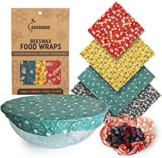 Reusable Beeswax Food Wrap Set  Zero Waste Food Storage Wraps Made of Organic Beeswax and Eco-Friendly Biodegradable Cotton Cloth  1 Each Small, Medium, Large and XL Sandwich Wraps & Bowl Covers