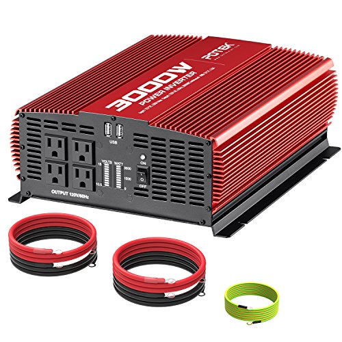 POTEK 3000W Power Inverter 12V DC to 110V AC Car Converter 4 AC Outlets with 2 USB Ports