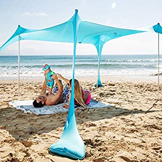 SUN NINJA Pop Up Beach Tent Sun Shelter UPF50+ with Sand Shovel, Ground Pegs,and Stability Poles, Outdoor Shade for Camping Trips, Fishing, Backyard Fun or Picnics (10x10 FT 4 Pole, Turquoise)