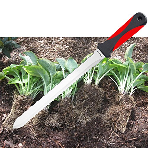 Spartan Garden Knife Perennial Splitter Divider Super Sharp Double Sided Serrated Stainless Steel 8 Blade, 5 Ergonomic Rubber Handle, Hori Hori Knife! Garden Tools & Gardening Tools,