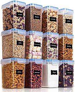 Vtopmart Airtight Food Storage Containers 12 Pieces 1.5qt / 1.6L- Plastic PBA Free Kitchen Pantry Storage Containers for Sugar, Flour and Baking Supplies - Dishwasher Safe - Include 24 Labels, Blue