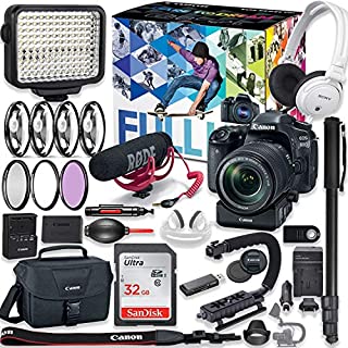 Canon EOS 80D DSLR Camera Premium Video Creator Kit w/ 18-135mm Lens + PZ-E1 Power Zoom Adapter + Sony Monitor Series Headphones + Video LED Light + 32gb Memory + Monopod + High End Accessory Bundle