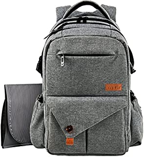 HapTim Multi-Function Large Baby Diaper Bag Backpack W/Stroller Straps-Insulated Pockets-Changing Pad, Stylish & Durable with Anti-Water Material(Gray-5284)