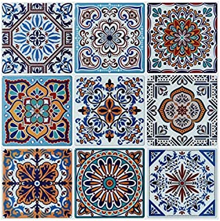 Peel and Stick Backsplash Tile Stickers, Colorful Talavera Mexican Tile, Stick on Wall Tiles (10 Sheets)