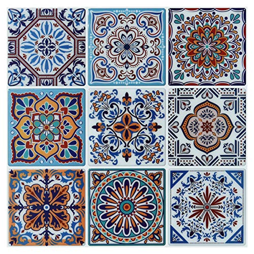 Peel and Stick Backsplash Tile Stickers, Colorful Talavera Mexican Tile, Stick on Wall Tiles (10 Sheets)