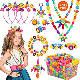 Kinfayv Pop Beads 750+PCS Jewelry Making Kit Toys for 3 4 5 6 7 8 Year Old Girls, Kids Pop Snap Beads Set to Make Hairband Necklace Bracelet and Art & Craft Creativity DIY Set Christmas Birthday Gifts