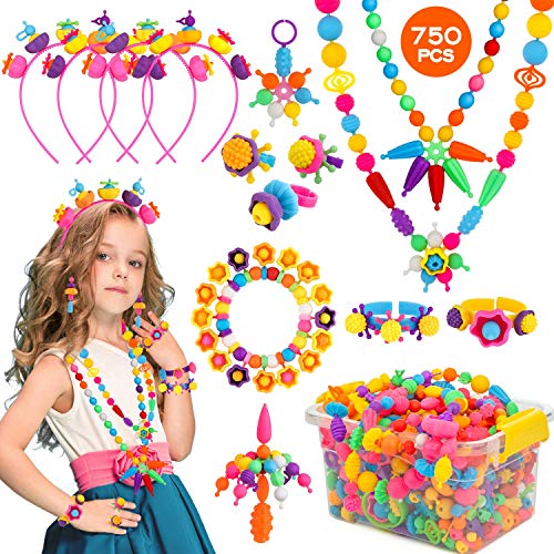 Kinfayv Pop Beads 750+PCS Jewelry Making Kit Toys for 3 4 5 6 7 8 Year Old Girls, Kids Pop Snap Beads Set to Make Hairband Necklace Bracelet and Art & Craft Creativity DIY Set Christmas Birthday Gifts