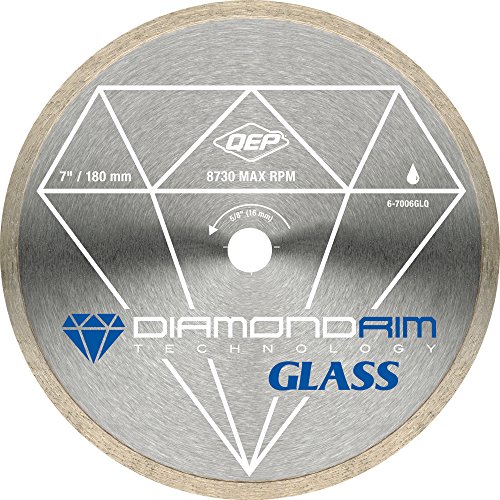 QEP 6-7006GLQ 7-Inch Continuous Rim Glass Tile Diamond Blade, 7mm Rim Height, 5/8-Inch Arbor, Wet Cutting, 8730 Max RPM