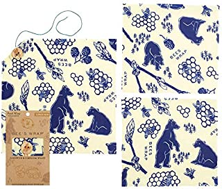 Bee's Wrap Lunch Pack, Eco Friendly Reusable Sandwich & Food Wrap Set, Sustainable Plastic-Free Lunch Organizer - Includes 1 Sandwich Wrap, 2 Medium Food Wraps in Bees + Bears Print