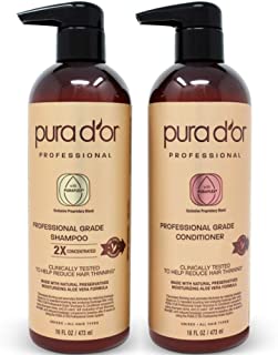 PURA D'OR Professional Grade Anti-Hair Thinning 2X Concentrated Actives Shampoo & Conditioner