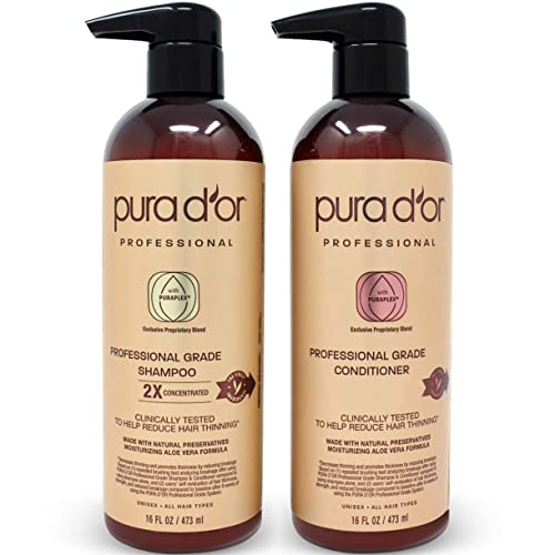 PURA D'OR Professional Grade Anti-Hair Thinning 2X Concentrated Actives Shampoo & Conditioner