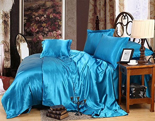 Relaxico Bedding luxurious Ultra Soft Silky Satin 1-Piece Bed Fitted Sheet !!! Turquoise Blue, Twin XL