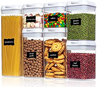 Airtight Food Storage Containers,Vtopmart 7 Pieces BPA Free Plastic Cereal Containers with Easy Lock Lids,for Kitchen Pantry Organization and Storage,Include 24 Free Chalkboard Labels and 1 Marker