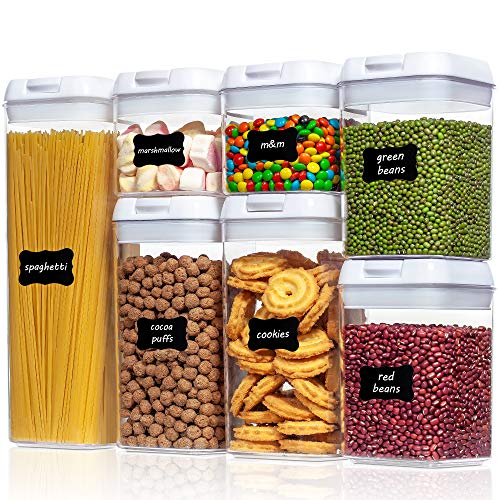 Airtight Food Storage Containers,Vtopmart 7 Pieces BPA Free Plastic Cereal Containers with Easy Lock Lids,for Kitchen Pantry Organization and Storage,Include 24 Free Chalkboard Labels and 1 Marker