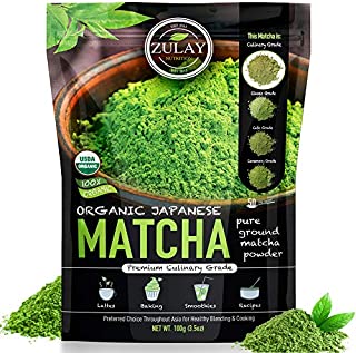 Zulay Matcha Green Tea Powder - USDA Organic, Authentic Japanese Culinary Grade Matcha Tea Powder - Used for Lattes, Smoothies & Baking - Vegan Matcha Powder (100g Value Size)