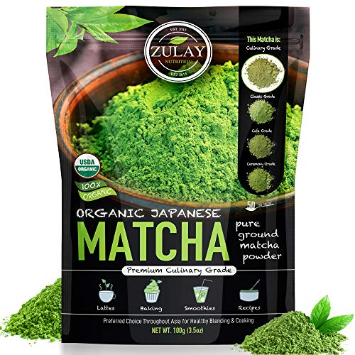 Zulay Matcha Green Tea Powder - USDA Organic, Authentic Japanese Culinary Grade Matcha Tea Powder - Used for Lattes, Smoothies & Baking - Vegan Matcha Powder (100g Value Size)