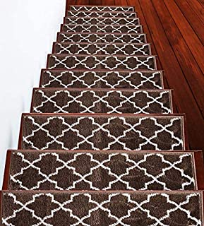 Stair Treads Trellisville Collection Contemporary, Cozy, Vibrant and Soft Stair Treads | Brown & White, 9