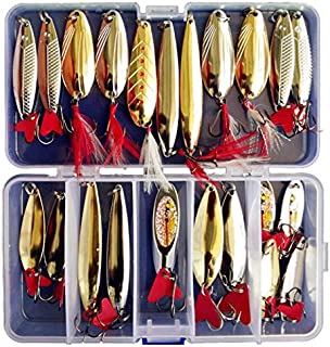 Victoronlineshop Fishing Lures Metal Spoons Hard Baits 22pcs Set Metal Fishing Lures Spinner Baits Fish Treble Hooks Tackle Salmon Bass