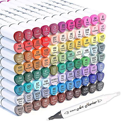 Shuttle Art 88 Colors Dual Tip Alcohol Based Art Markers, 88 Colors plus 1 Blender Permanent Marker Pens Highlighters with Case Perfect for Illustration Adult Coloring Sketching and Card Making