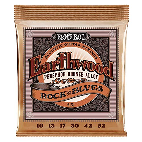 Ernie Ball Earthwood Phosphor Bronze Rock & Blues (10-52 w/plain G) Acoustic Guitar Strings (P02151)