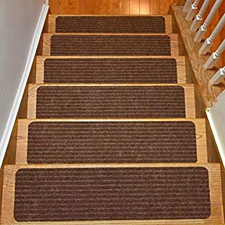 RugStylesOnline Stair Treads Collection Set of 7 Indoor Skid Slip Resistant Carpet Stair Tread Treads (8 inch x 30 inch) (Brown, Set of 7)