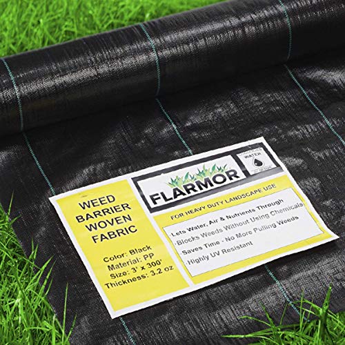 FLARMOR Premium 3Ft x 300Ft 3.2oz Black - Weed Block - Garden Fabric Roll