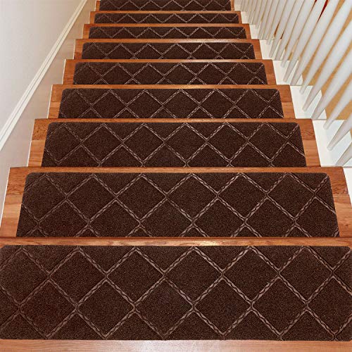 Seloom Stair Treads Carpet Non-Slip with Non Skid Rubber Backing Specialized for Indoor Wooden Steps, Removable Washable Step Runners Perfect for Dogs(Brown1, 15-Pack, 8 x 30 in)