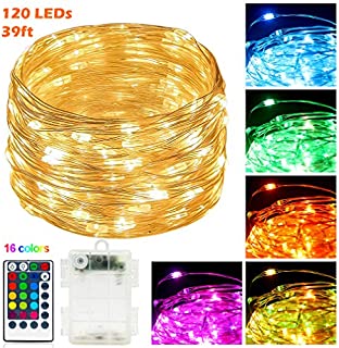 Fairy String Lights Remote Control RGBWW Colors 39 FT 120 Led Bulbs Battery Powered Seansonal Copper Wire Lamps Indoor/Outdoor Décor for Christmas Wedding New Year Bday Party (39FT Battery Powered)