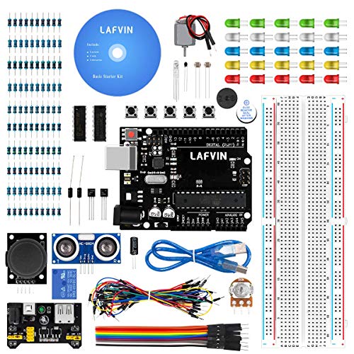 LAFVIN Basic Starter Kit with R3 Controller Board,LED, Resistor,Jumper Wires and Power Supply Compatible with Arduino IDE