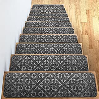 Carpet Stair Treads Set of 13 Non Slip/Skid Rubber Runner Mats or Rug Tread  Indoor Outdoor Pet Dog Stair Treads Pads  Non-Slip Stairway Carpet Rugs (Gray) 8 x 30