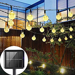 LECIEL Solar Powered String Lights Outdoor, 50 LEDs 24 FT Crystal Globe Lights with 8 Modes, Waterproof Solar Patio Outside Lights for Garden Yard Home Wedding Party Decoration(Warm White)