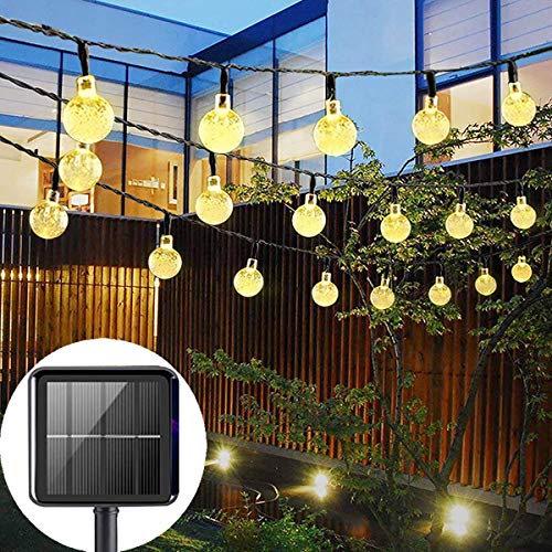 LECIEL Solar Powered String Lights Outdoor, 50 LEDs 24 FT Crystal Globe Lights with 8 Modes, Waterproof Solar Patio Outside Lights for Garden Yard Home Wedding Party Decoration(Warm White)