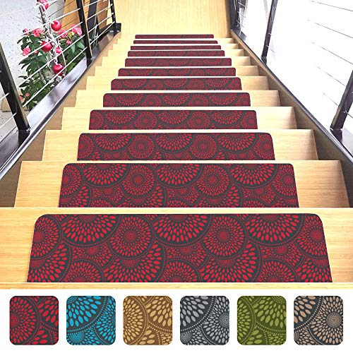 Shape28 Stair Treads Ultra-Thin with Non Slip Rubber Backing 9x26, Red 7 Pieces