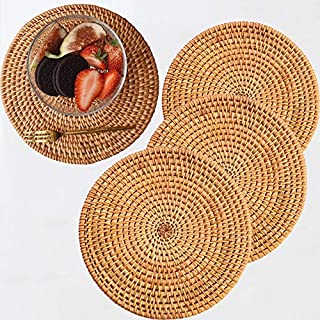 Trivets For Hot Dishes,Hot Pots and Pans.Natural Handmade Weave Rattan Trivet Mats For Kitchen Table Heat Resistant Hot Pads Teapot Trivet Set of 4 (8.66 Inch)