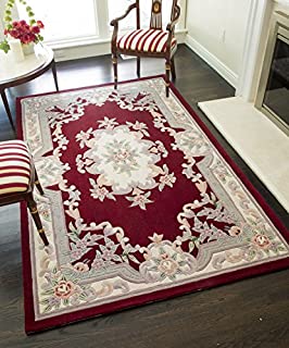 Rugs America New Aubusson Area Rug, 5' x 8', Burgundy