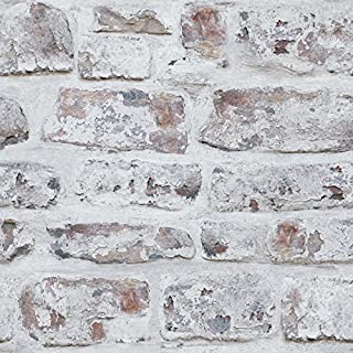 Arthouse White Washed Brick Realistic Wallpaper, Modern Home Décor