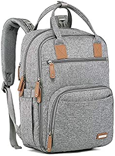 Diaper Bag Backpack, iniuniu Large Unisex Baby Bags Multifunction Travel Backpack for Mom and Dad with Changing Pad and Stroller Straps, Gray