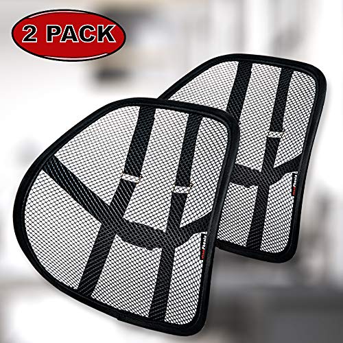 Lumbar Support with Double-Layer Mesh, Mesh Back Support Cushion for Car Seat Office Chair by Kingphenix (Black, 2 Pack)