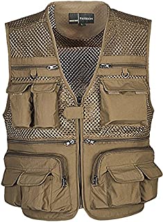 Flygo Zhusheng Men's Mesh 16 Pockets Photography Fishing Travel Outdoor Quick Dry Vest Breathable Waistcoat Jackets (Large, Khaki)