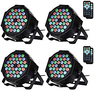 LUNSY 36LEDs Stage Lighting, DJ Par Party Lights, Remote Control, DMX Control, Uplighting for Events - 4 Pack