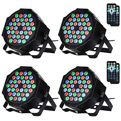 LUNSY 36LEDs Stage Lighting, DJ Par Party Lights, Remote Control, DMX Control, Uplighting for Events - 4 Pack