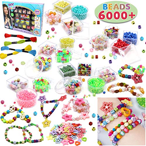 Beads Set 6000 Pieces DIY Beads Kit; 28 Different Types & 4 Color Strings for Jewelry Necklace Making, Friendship Bracelet Making and Valentines Day Children Arts & Crafts Beads by JOYIN