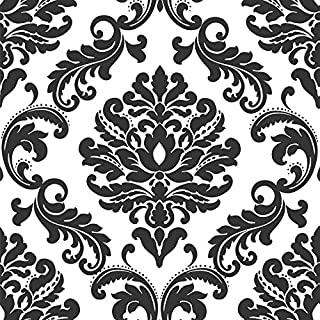 Ariel Black and White Damask Peel and Stick Wallpaper