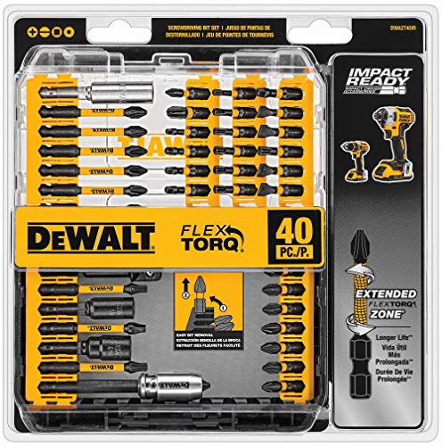 DEWALT Screwdriver Bit Set, Impact Ready, FlexTorq, 40-Piece (DWA2T40IR), Black/Silver Impack Ready FlexTorq Screw Driving Set, 40-Piece