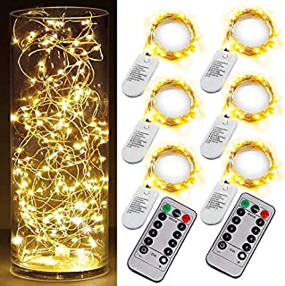 6PCS Fairy String Warm White Changing Twinkle Lights with 2 PCS Remote, 6.5ft 20 LED's,CR2032 Battery Powered, Indoor Decorative Silver Wire Bedroom,Patio,Outdoor Garden,Stroller